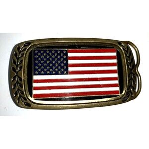 Heritage Buckles American Flag Belt Buckle Patriotic Solid Brass Vintage FLAW